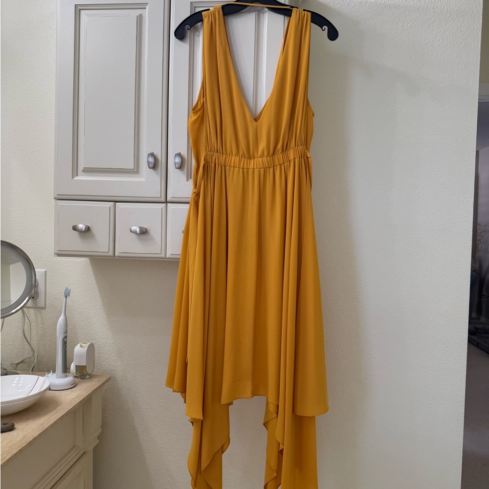 BCBG Yellow Asymmetrical Sundress Plunge Neckline Cocktail